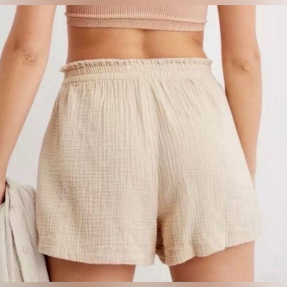 Aerie Pool To Party Gauze Shorts Cream High Waisted Boho Coastal Beach Linen, S - Picture 9 of 15